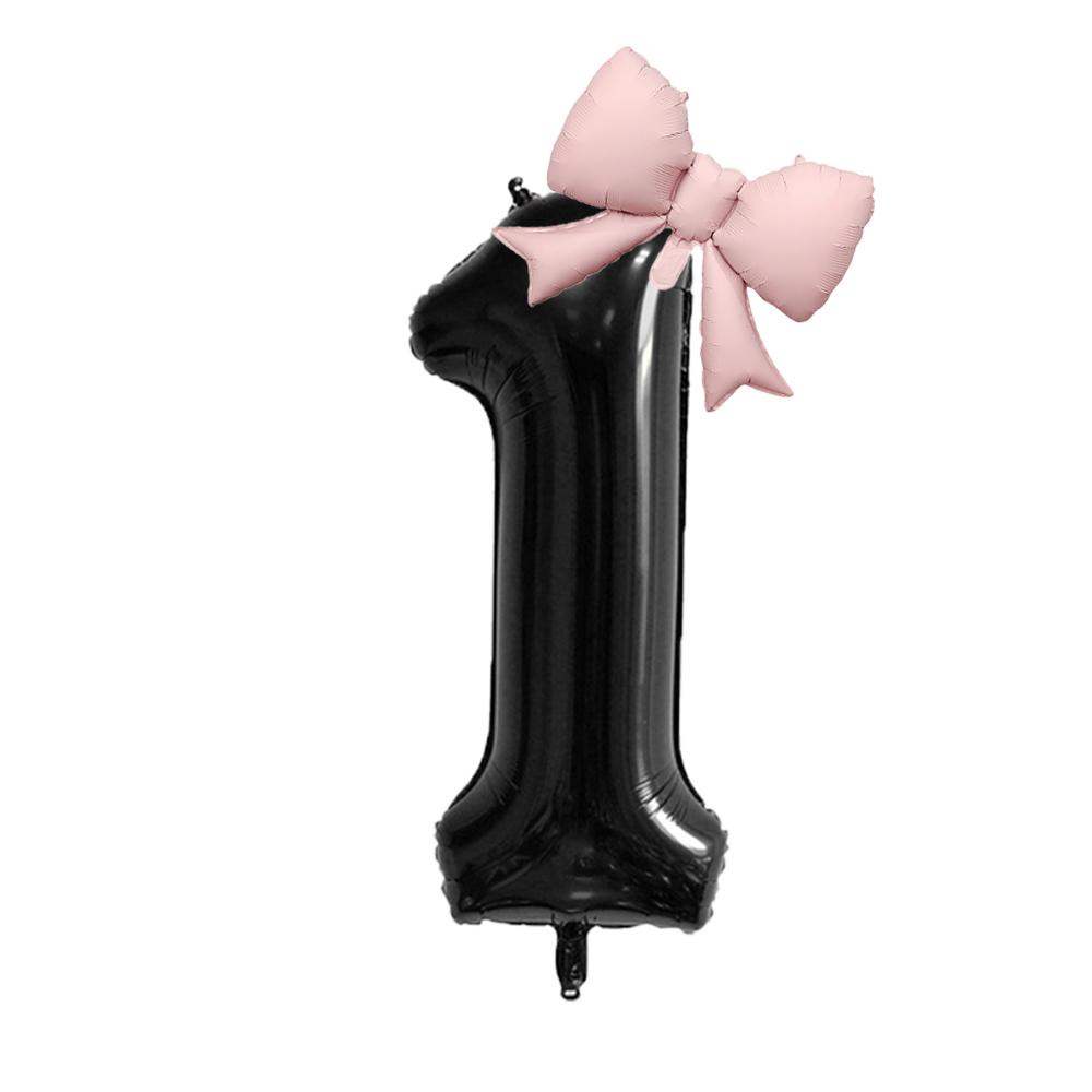 

40inch Huge Black Number Foil Balloons Baby Pink Bow Birthday Party Decorations Kids 1 2 3 4 5 6 7 8 9 Year Old Supplies 40inch
