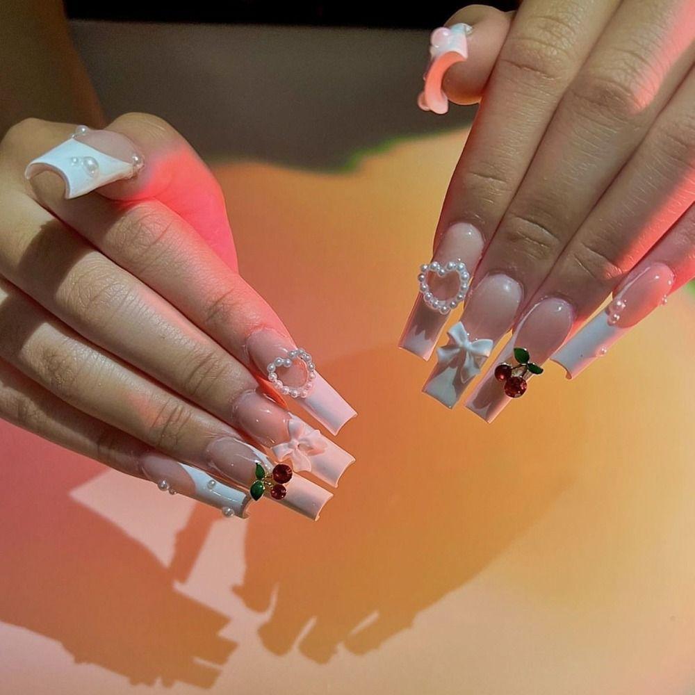 

Square Head Long Water Pipe Fake Nails Long Length Nail Tips Detachable False Nail Women