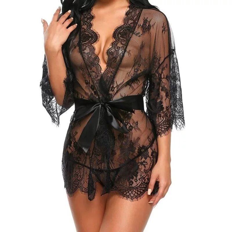 Women Sexy Lingerie Babydoll Sleepwear Underwear Lace Coat Briefs Nightwear