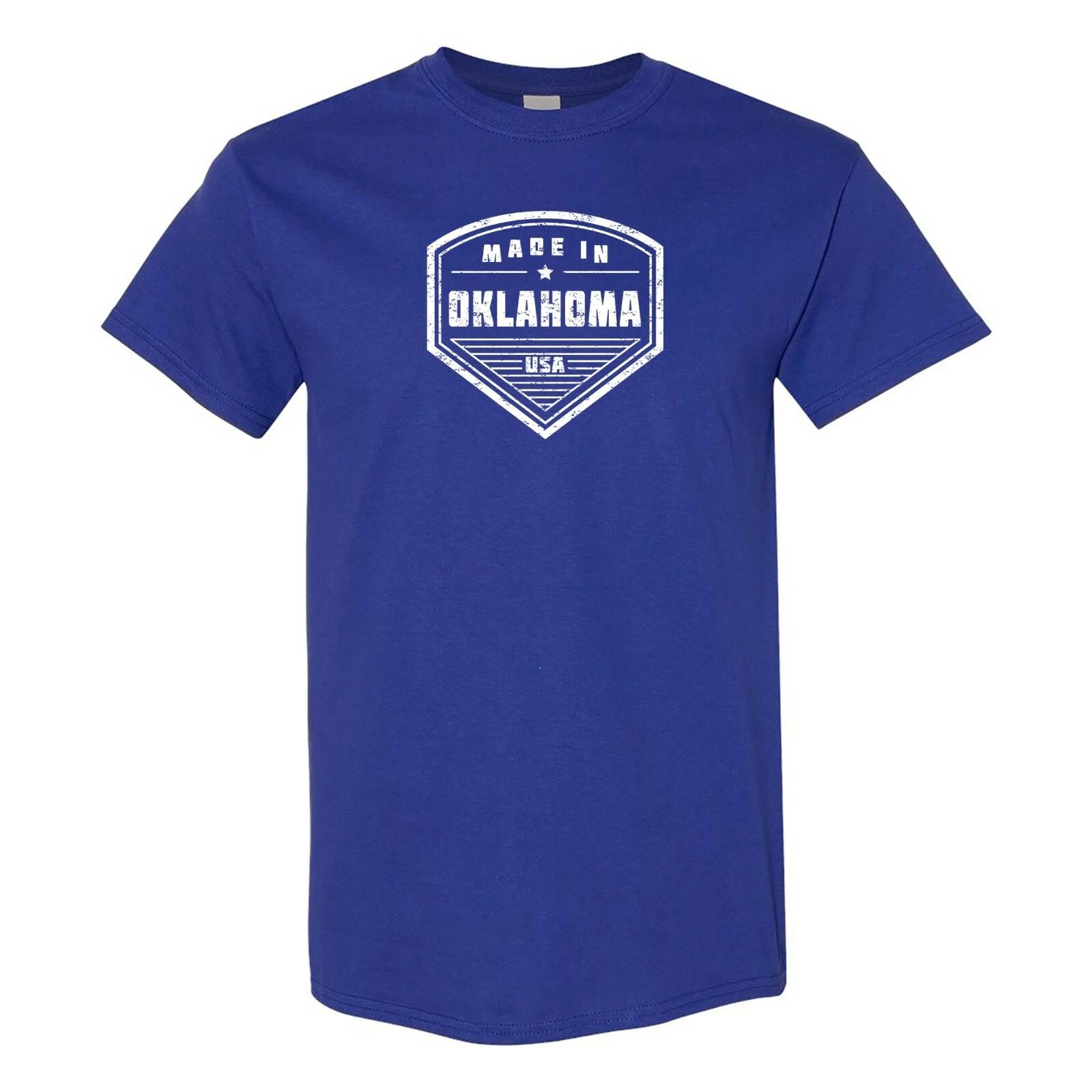 Made in Oklahoma Badge- Hometown Pride State Short Sleeve T-Shirt - Cobalt S