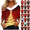 Women's T Shirt Tee Christmas Shirt Long Sleeve Party Christmas Collar V Neck Top