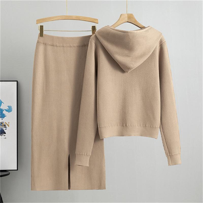 Cardigan Maglione Giacca Autunno Inverno da Donna Completo Due Pezzi Moda Gonna Corta Completo