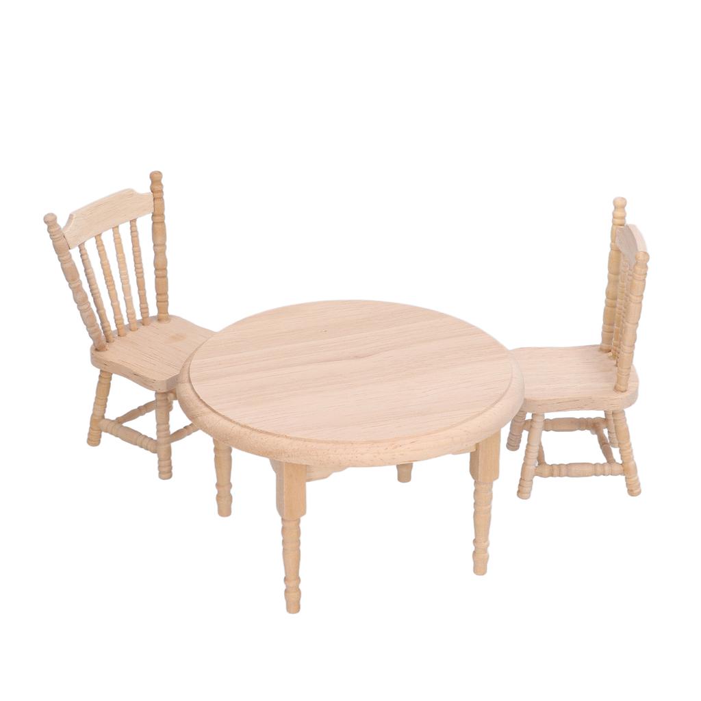 3 Stück 1:12 Holz Puppenhaus Runder Tisch Stuhl Simuliert DIY Miniatur Möbel Zubehör