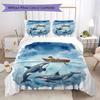 Deep Sea Whale Pattern Bedding Uilt Set Uilt Cover Pillowcase Home Decoration Birthday Gift (1 * Duvet Cover + 2 * Pillowcase Without Core)