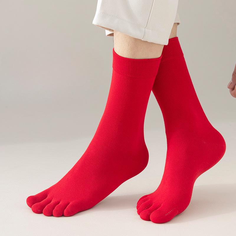 Red Five-fingered Socks, Men's Mid-calf, Big Red Couple's Two-toed Socks, Women's Couple's Long-calf Five-toed Two-toed Socks