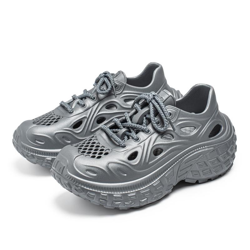 Hole shoes summer men's hollow breathable platform slippers lace-up beach shoes couple outdoor sports sandals men