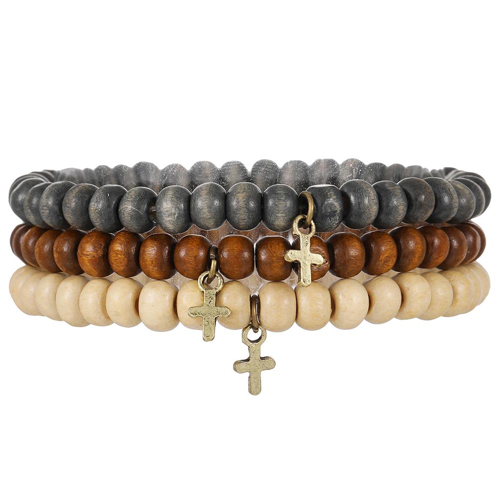 Best-selling Multi-layer Buddha Wood Bead Bracelets Sets Men's Retro Style Multi-layer Elastic Thread Adjustable Wooden Bracelet