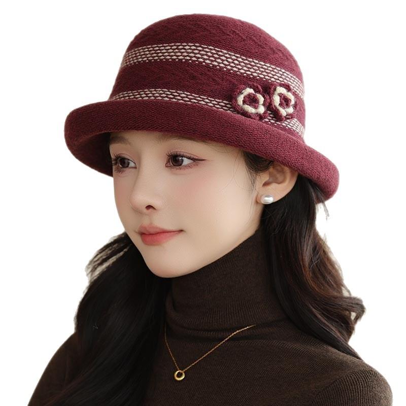 Hat Female Season Mother Woolen Top Hat Thickened Elderly Grandmother Cloth Basin Hat Casual Bucket Hat