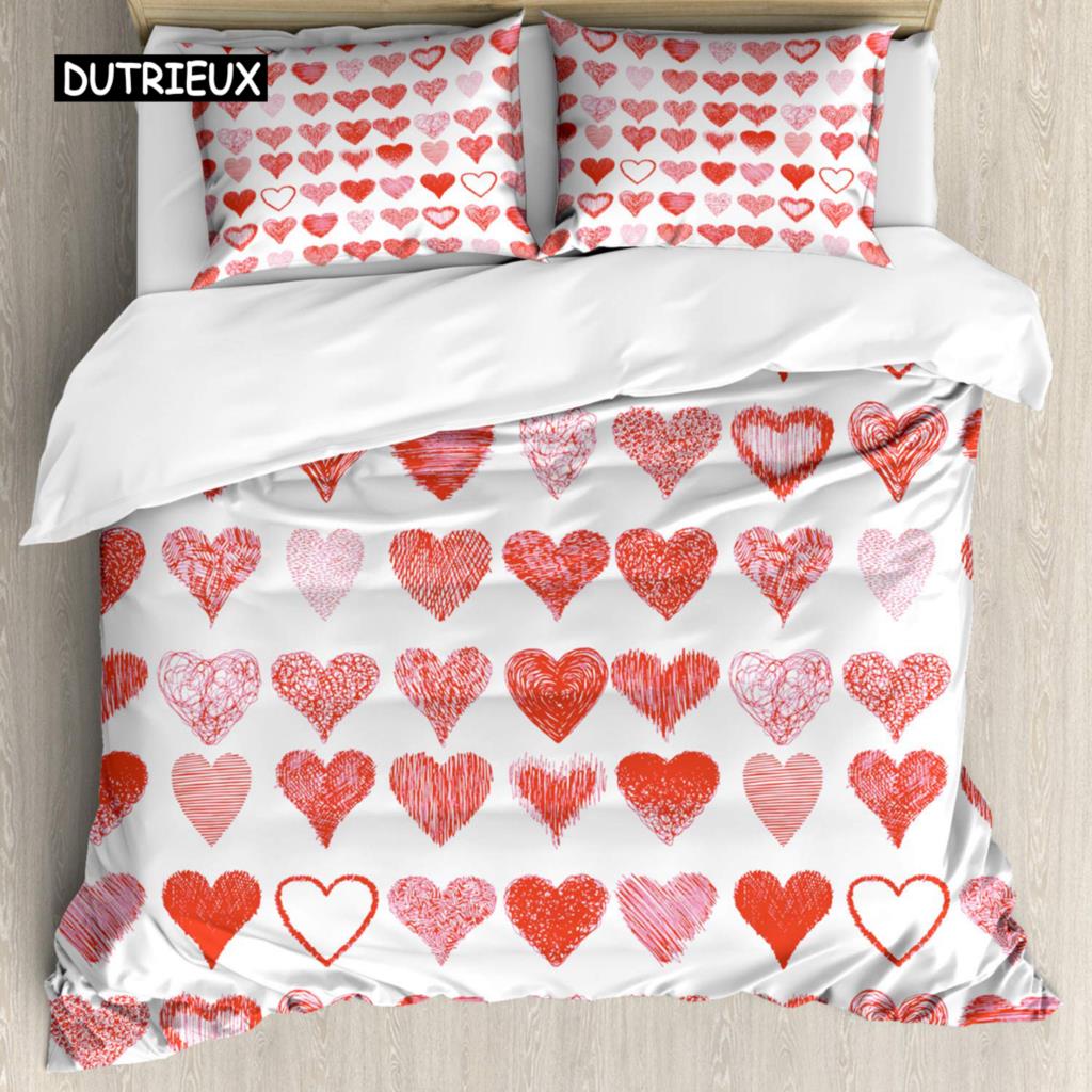 Love Heart Bedding Set Simple Plaid Duvet Cover 200x200 Pillowcase Single Double Queen King Nordic Couple Bed Cover Bedclothes