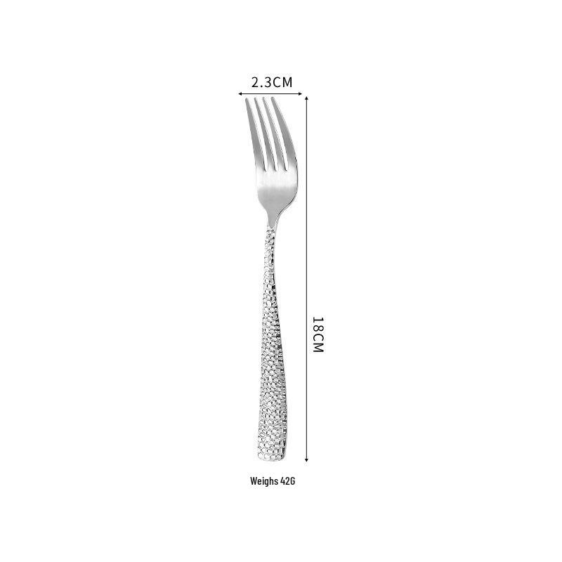 Stainless Steel Hammered Cutlery Set with Water Cube Handles: Knife, Fork, and Spoon for Western Dining