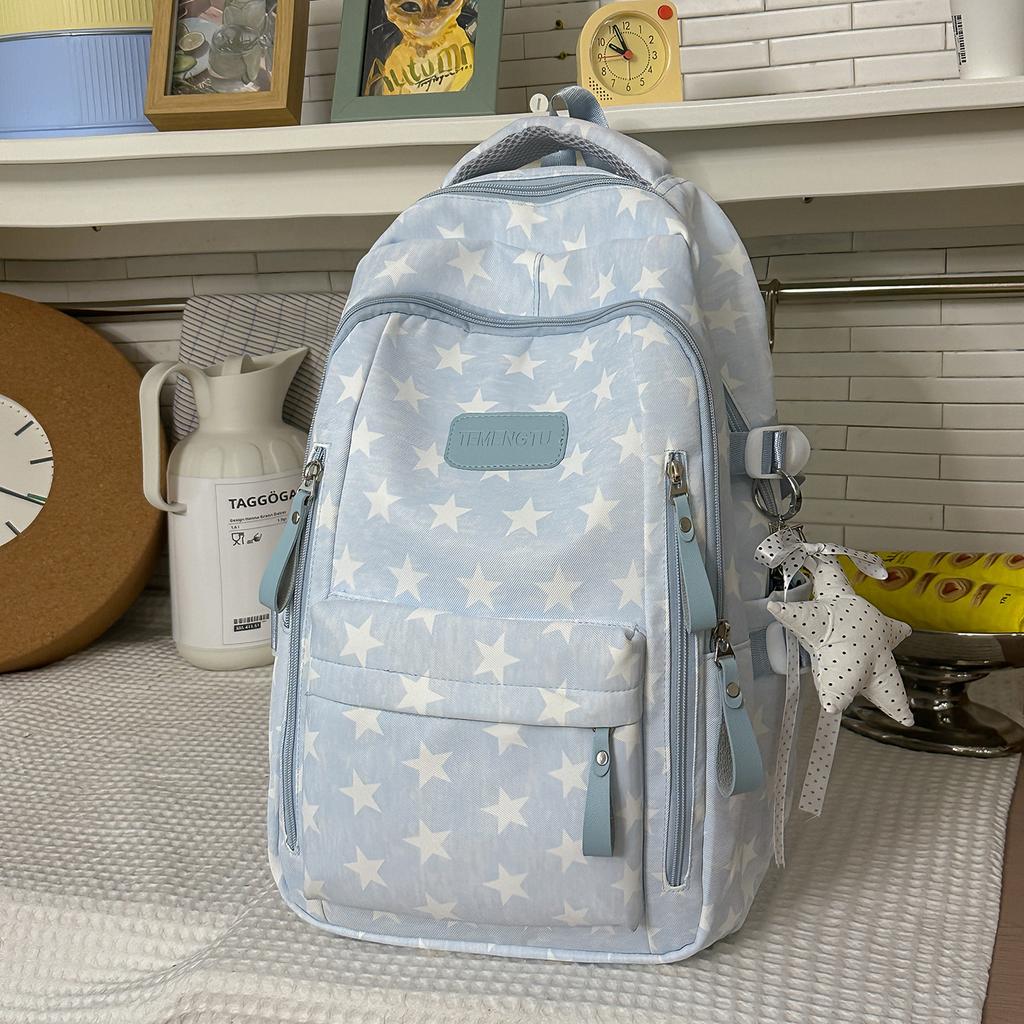 Schoolbag Starlight Fog Ash Low Saturation Polka Dot Star Backpack Junior High School Student Light Commuter Large Capacity School Bag Women's