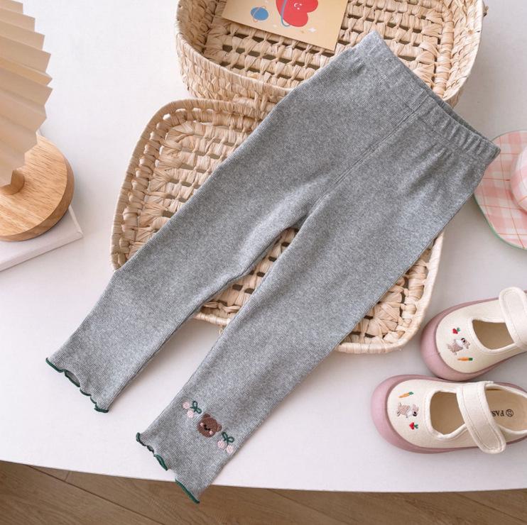 

Леггинсы для девочек с вышивкой и оборками - Осень 2025 Корейский стиль 120cm серый