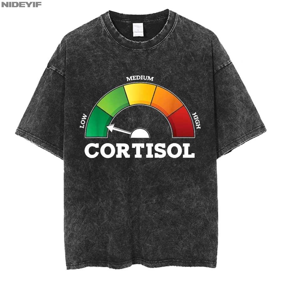 Low Cortisol Levels v Meme Oversized T shirt 100 Cotton Vintage Washed Tshirt for men women hiphop streetwear P806