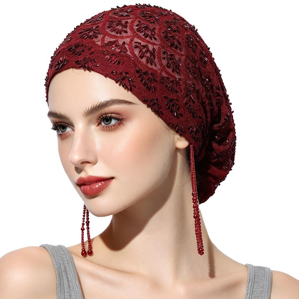Polyester Beanie Hat With Sequins And Tassels For Casual Wear