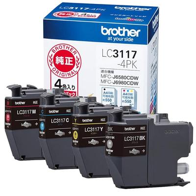 [Genuine Brother] Brother Industries LC3117-4PK 4-Color Ink Cartridge Pack. Compatible Models: MFC-J6983CDW, MFC-J6583CDW, MFC-J5630CDW, and Others.
