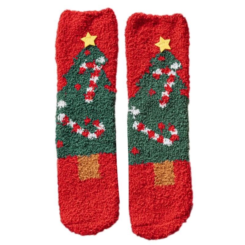 Festival Thickened Coral Velvets Floor Socks for Home Comfort Indoor Fuzzy Slipper Socks with Cartoon Christmas Pattern