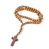 Handmade Natural Wood Bead Rosary with Cross & European American Design