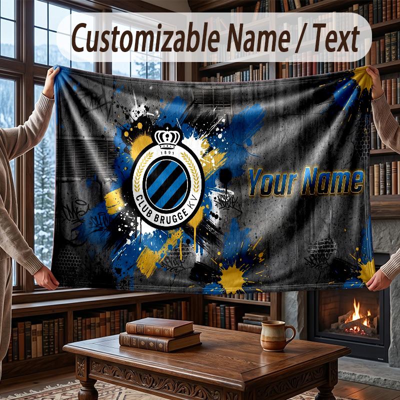 Custom Name Flannel Throw Blanket Club Brugge FC Pattern Warm Home Decoration