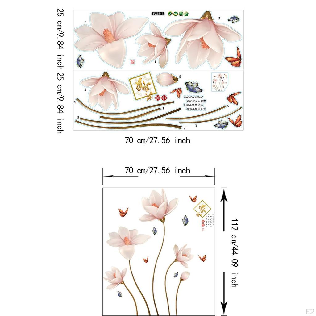 Blommig Väggdekal Blomma Dekal Kinesisk Stil Självhäftande Väggmålningar för Barn Barnkammare Korridor