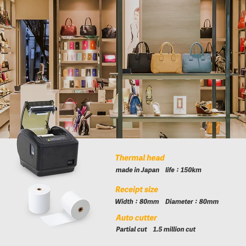 Wasin Tech WS-K260L Receipt Thermal Printer, USB, LAN, Bluetooth Compatible, 80mm Receipt Width, ESC/POS, Loyverse, SalonPosLINQ2, Receipt System, Win