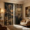 2 Piezas Cortinas Florales Vintage Barrocas Negras y Doradas Tratamiento de Ventana Estampado Floral Cortina Decorativa Amplia para Privacidad Y