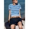 Summer New Arrival Women's Clothing Easiest for Match Leisure Pullover Simple Knitting Stripes round Neck Short Sleeve Tops 2142079