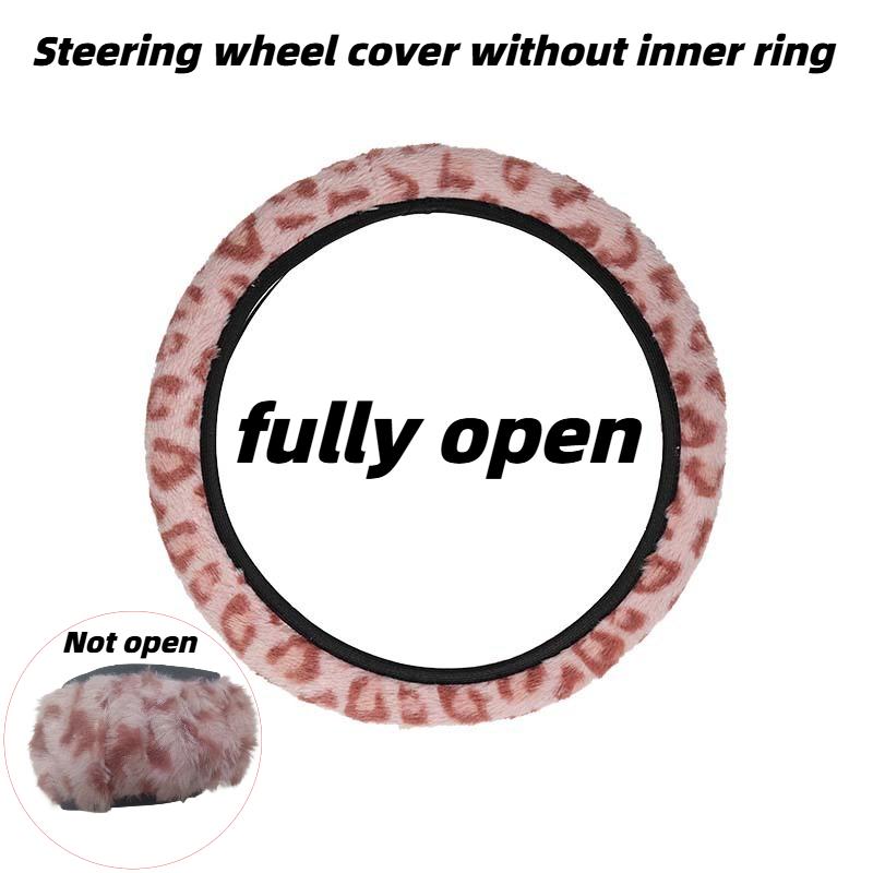 Leopardenmuster Auto Lenkradbezug Winter Plüsch warm rutschfest ohne Innenring Lenkradschutzbezug