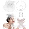 1920'er Fascinator Hat til Kvinder Te-fest Slør Net Hårbånd Blonder Handsker Sæt til Kvinder Slør Te-fest Hatte