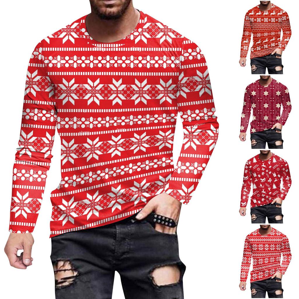 Herremote Uformelt juletrykt Langermet Skjorter med O-hals Topper Bluse