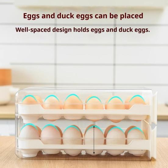 Egg Storage Box for Refrigerator Stackable Egg Container Holds 36 Eggs Kitchen Egg Organizer with Two Drawers for Fridge Counter