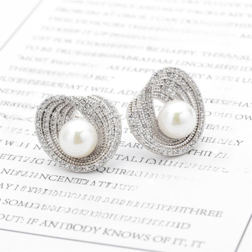 Trendy Temperament Stainless Steel Irregular Geometry Zircon Pearl Stud Earrings for Women Korea Charm Jewelry Gifts No Allergy