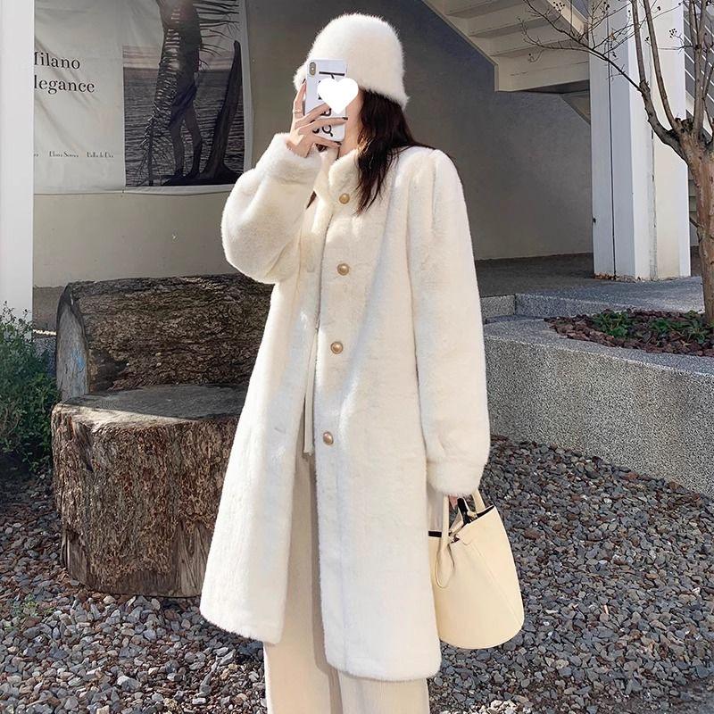 

Шуба из ягненка, женское хлопковое пальто средней длины, утолщенное меховое интегрированное зимнее теплое пальто, шуба из норки с флисом S белый
