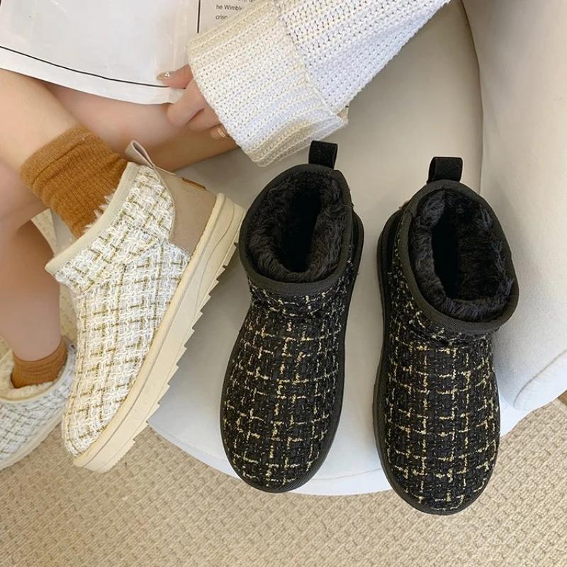 Snow boots female new short tube flat bottom plus velvet thicken warm cotton shoes winter Botas de nieve para mujeres