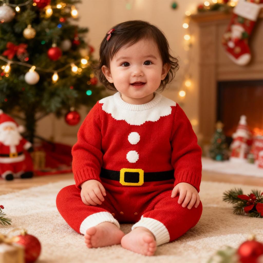 Joyesplay Santa Christmas Baby Santa Claus Cosplay Knitted Soft Santa Baby Costume for Christmas Commemorative Baby Shower Gift Costume, Romper,