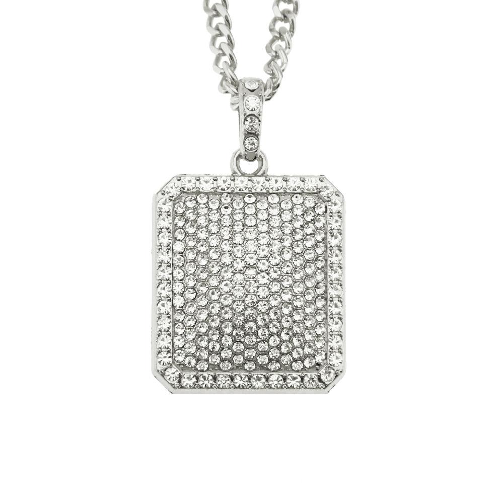 Pendentif entièrement serti de diamants étincelants, collier strass armée hip-hop