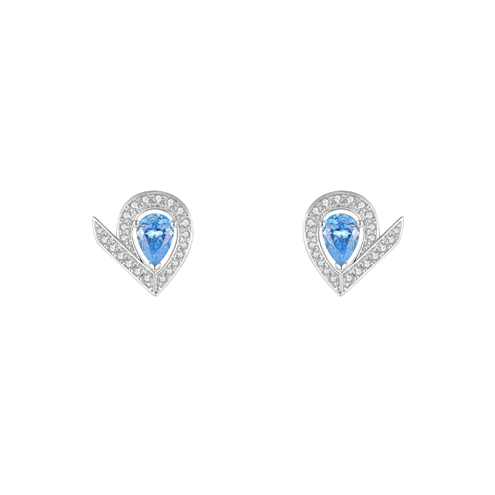 S925 Sterling Silver V-Shaped High Carbon Stone Heart & Pear-Shaped Stud Earrings for Women s Simple European & American Style 925 Silver