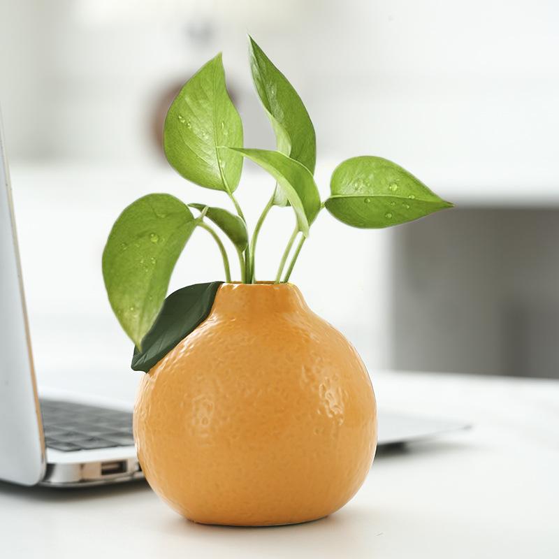 Orange Ceramic Vase Simulated Fruit Statue Pomelo Flower Arrangement Accessories Flower Vase Orange Pot Home Decoration