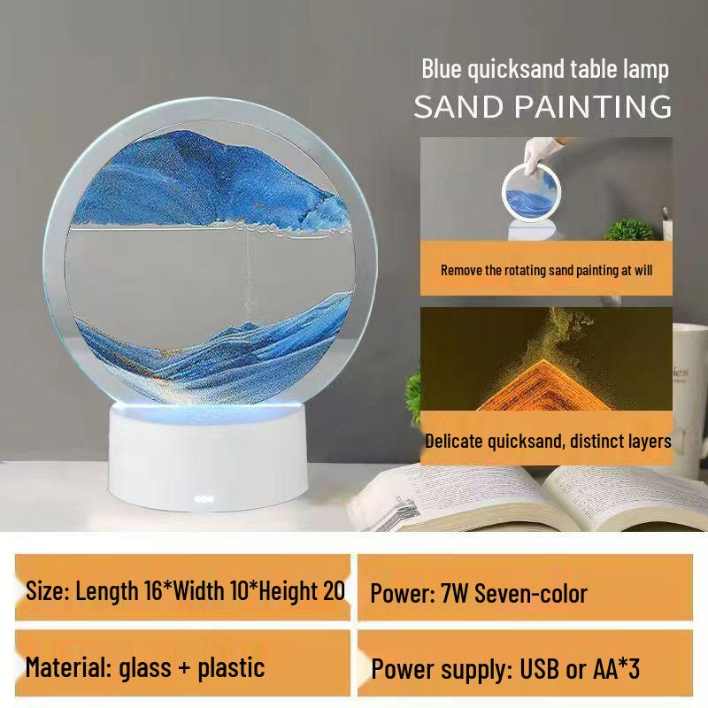 3D Flowing Sand Night Light - Artistic Desktop Decoration Lamp for Bedroom Ambiance