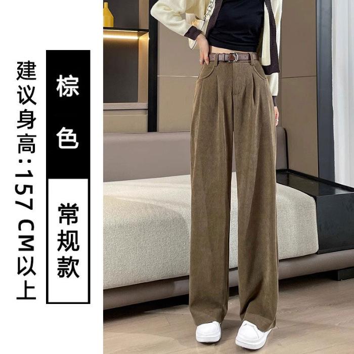 [Original quality] Retro black European cotton lint casual pants women's drape autumn and winter high waist foreign style straight-leg pants