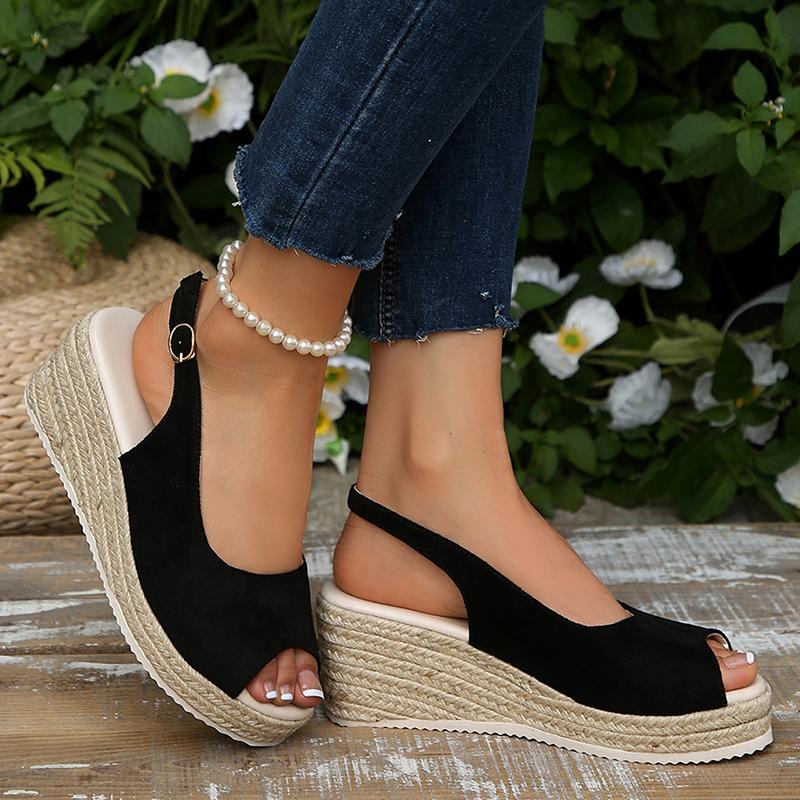 Fashion Peep Toe Espadrille Wedge Sandals for Women Summer Fashion Back Strap Platform Sandles Woman Thick Sole Walking Sandalias Mujer