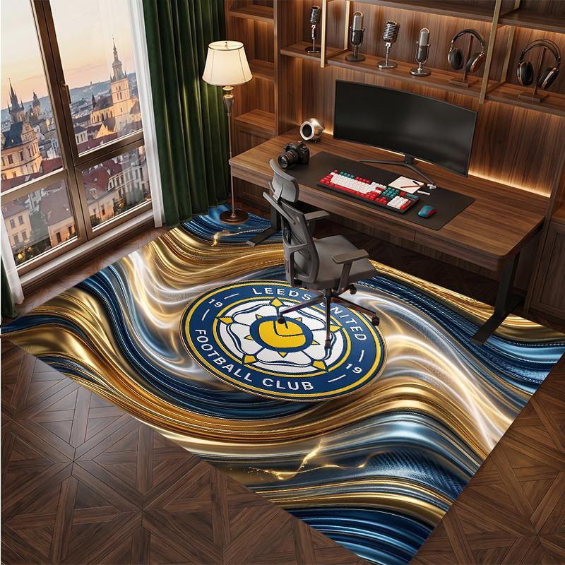 Leeds United Voetbal Print Kristalfluweel Tapijt, Comfortabel Waterabsorberend Antislip Binnen Vloerkleed