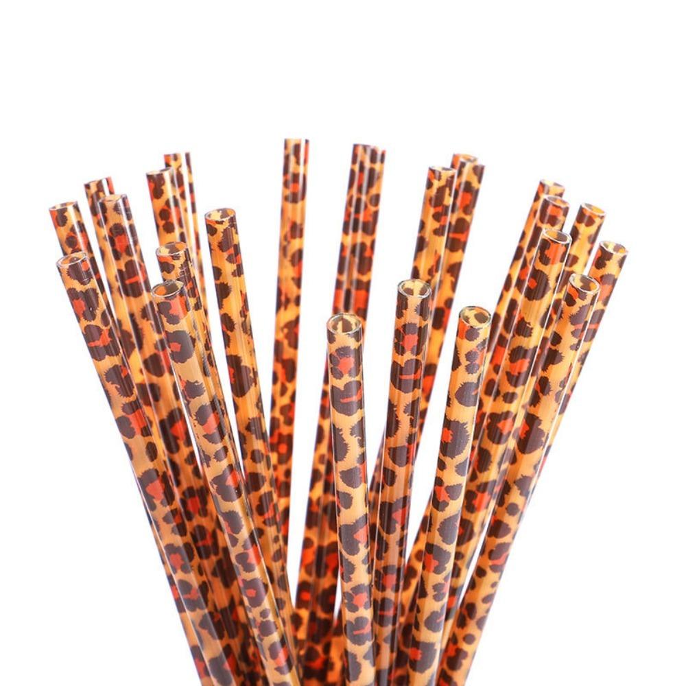 

20pcs PP Drinking Straw Hard Restaurant Straws Party Decor Leopard Plastic Straws Wedding 20pcs