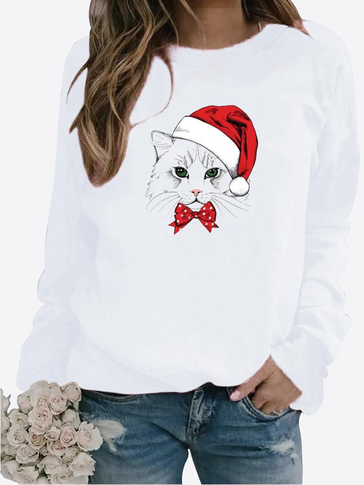 Ropa de otoño e invierno para mujer, sudadera informal estampada, Tops de manga larga, camiseta, jersey de cuello redondo, blusa