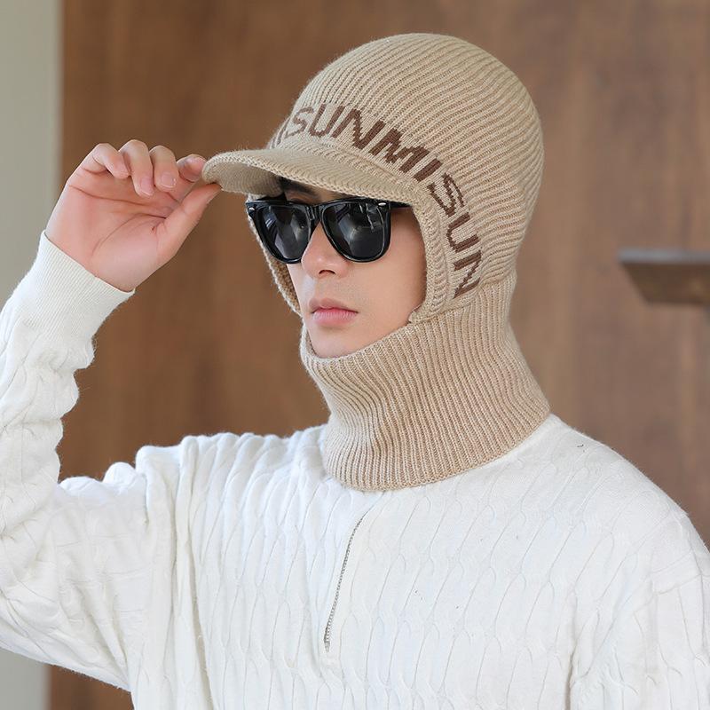 Hat Men's Winter Thickened Warm Woolen Hat and Scarf Integrated Winter Cycling Windproof and Coldproof Cotton Hat Knitted Hat