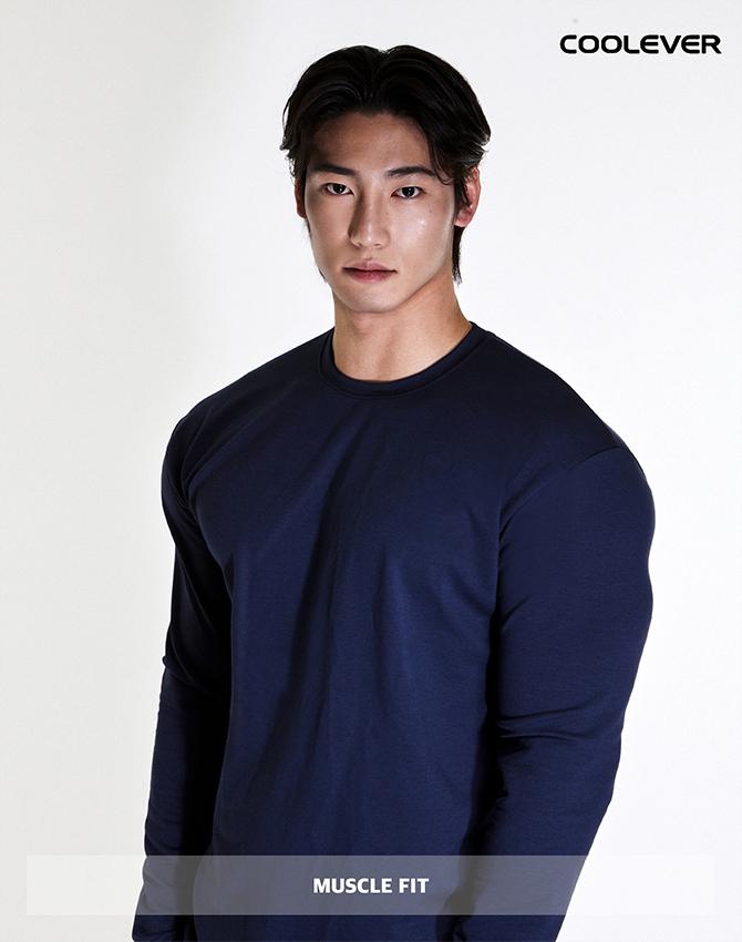 RVD Plain Cooling Wide Shoulder Muscle Fit Long Sleeve Tee (Navy)