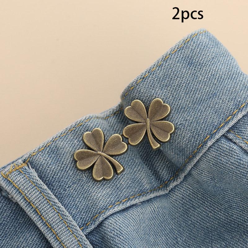 

Four-Leaf Clover Waist Cincher: Snap-On Detachable, No-Sew Waist Cincher Button for Jeans - Waist Resizing Tool 2PCS