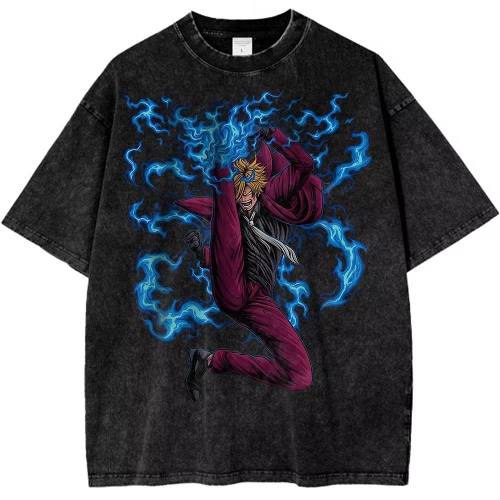 One Piece Roronoa Zoro Three Swords Printed Tshirt Mens and Womens Washed Tshirt High Quality Vintage Cotton Tshirt Tops