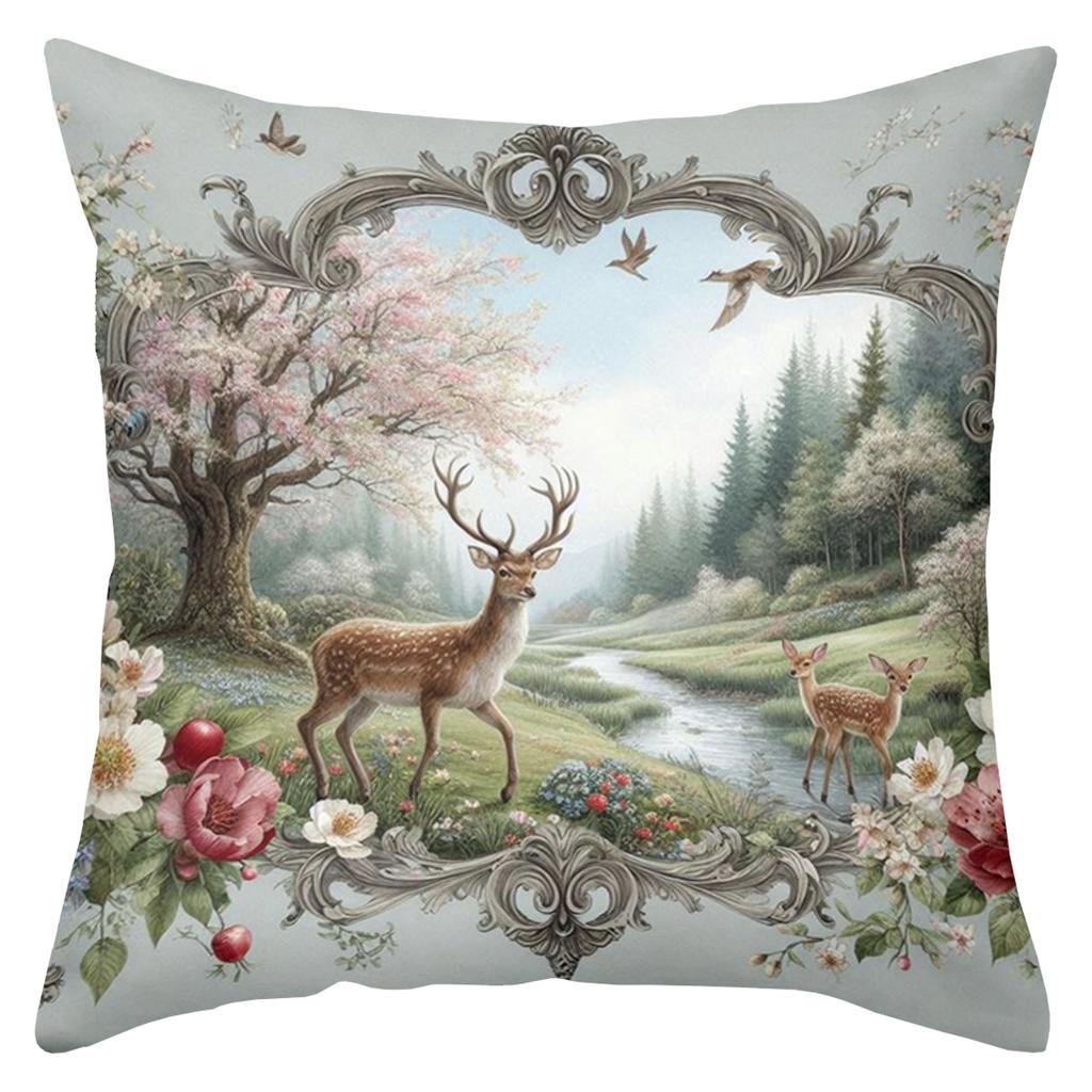 Deer And Forest Scenes Floral Decorative Cushion Covers Polyester pillowcase, sofa decorative cushion cov Headboard Pillow