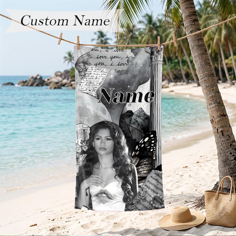 Zendaya Custom Name Printed Beach Towel Personalized Soft Towel For Swimming Beach Travel