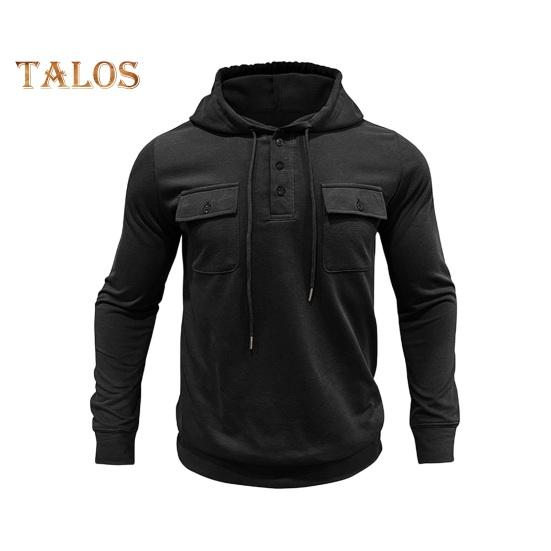 Höst Vår Herr Topp Dragsko Bröstfickor Knäppt Huva Långärmad Enfärgad Elastisk Manschett Mellång Längd Sport Casual Hoodie